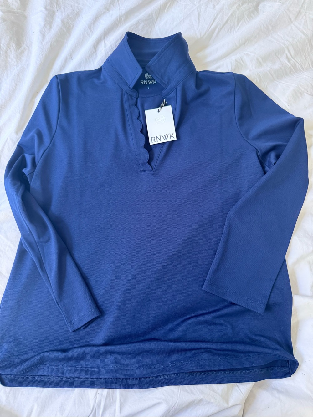 Renwick navy scalloped long sleeve polo NWT $98 retail ++